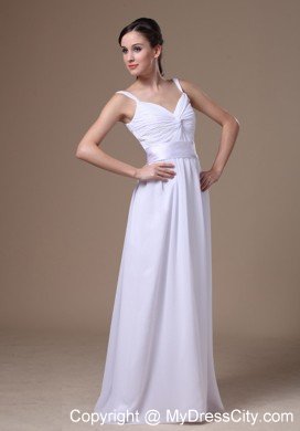 Semi-formal White Empire Straps Dress for Brides with Belt Floor-length