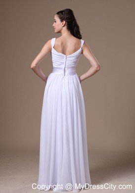 Semi-formal White Empire Straps Dress for Brides with Belt Floor-length