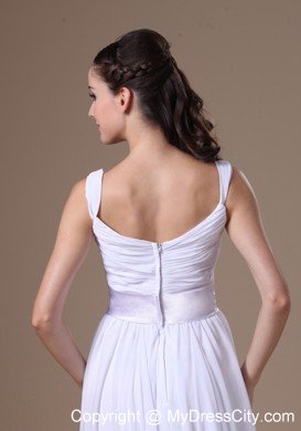 Semi-formal White Empire Straps Dress for Brides with Belt Floor-length