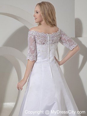 High end A-line Scoop Chapel Train Lace Wedding Dress with Sheer Sleeves