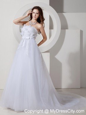 Princess Strapless Chapel Train Embroidery 2013 Maternity Wedding Dress