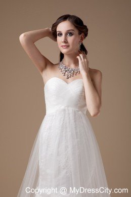 Wonderful A-line Sweetheart Brush Train Tulle and Lace Wedding Gowns