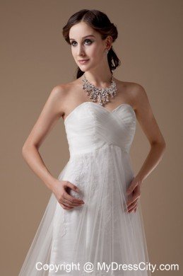 Wonderful A-line Sweetheart Brush Train Tulle and Lace Wedding Gowns