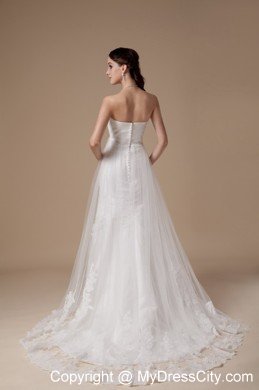 Wonderful A-line Sweetheart Brush Train Tulle and Lace Wedding Gowns