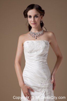 Popular Sheathy Strapless Appliques Wedding Dress Floor-length under 200