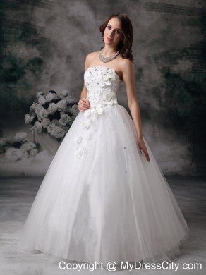 Discount Strapless A-line Jewelry Bridal Dress with Handmade Flower