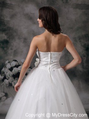 Discount Strapless A-line Jewelry Bridal Dress with Handmade Flower