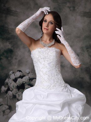 Strapless Lace Brush Train Taffeta Pick-ups Wedding Dress 2013 on Sale