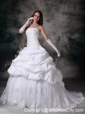 Strapless Lace Brush Train Taffeta Pick-ups Wedding Dress 2013 on Sale