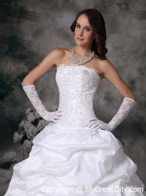 Strapless Lace Brush Train Taffeta Pick-ups Wedding Dress 2013 on Sale