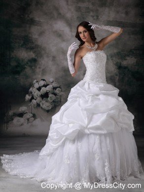 Strapless Lace Brush Train Taffeta Pick-ups Wedding Dress 2013 on Sale