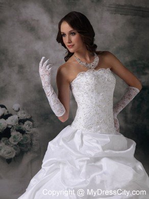 Strapless Lace Brush Train Taffeta Pick-ups Wedding Dress 2013 on Sale