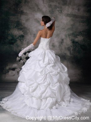 Strapless Lace Brush Train Taffeta Pick-ups Wedding Dress 2013 on Sale