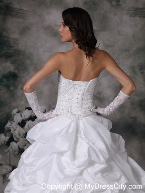 Strapless Lace Brush Train Taffeta Pick-ups Wedding Dress 2013 on Sale