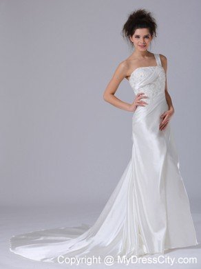 Amazing One Shoulder Sheathy Beading Wedding Dress for Garden Wedding