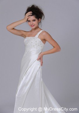 Amazing One Shoulder Sheathy Beading Wedding Dress for Garden Wedding