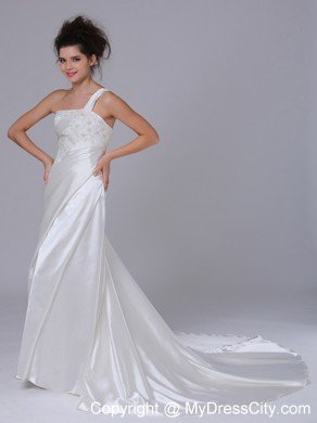 Amazing One Shoulder Sheathy Beading Wedding Dress for Garden Wedding