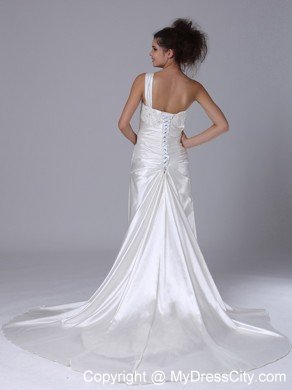 Amazing One Shoulder Sheathy Beading Wedding Dress for Garden Wedding