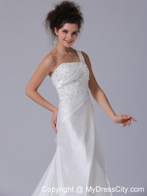 Amazing One Shoulder Sheathy Beading Wedding Dress for Garden Wedding