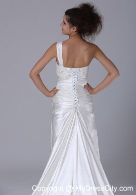 Amazing One Shoulder Sheathy Beading Wedding Dress for Garden Wedding