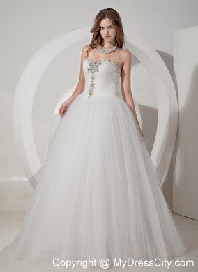 A-line Beaded Sweetheart Taffeta and Organza Wedding Dress with Train