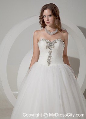 A-line Beaded Sweetheart Taffeta and Organza Wedding Dress with Train