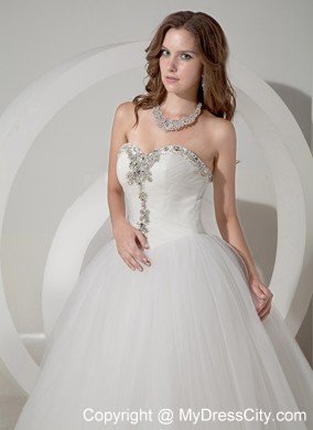 A-line Beaded Sweetheart Taffeta and Organza Wedding Dress with Train