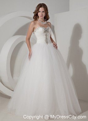 A-line Beaded Sweetheart Taffeta and Organza Wedding Dress with Train