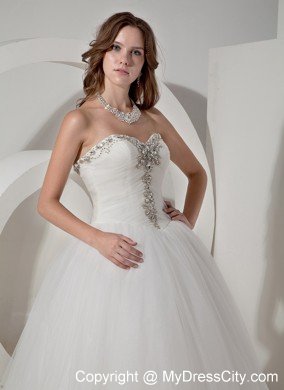 A-line Beaded Sweetheart Taffeta and Organza Wedding Dress with Train