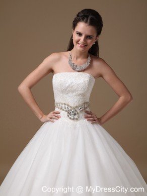 White Strapless Lace and Tulle Rhinestones Wedding Gowns under 250