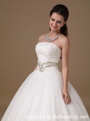 White Strapless Lace and Tulle Rhinestones Wedding Gowns under 250