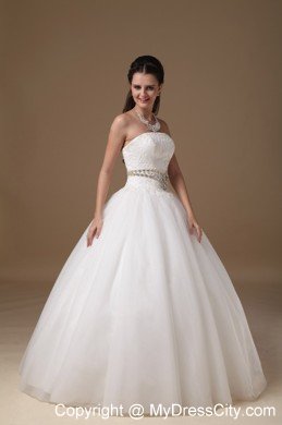 White Strapless Lace and Tulle Rhinestones Wedding Gowns under 250