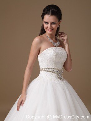 White Strapless Lace and Tulle Rhinestones Wedding Gowns under 250