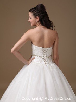 White Strapless Lace and Tulle Rhinestones Wedding Gowns under 250