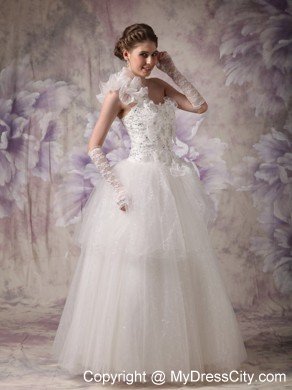 Beaded A-line One Ruffle Shoulder Floor-length Organza Wedding Dress