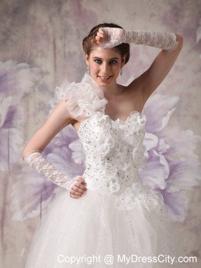 Beaded A-line One Ruffle Shoulder Floor-length Organza Wedding Dress