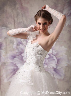 Beaded A-line One Ruffle Shoulder Floor-length Organza Wedding Dress