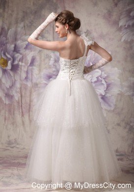 Beaded A-line One Ruffle Shoulder Floor-length Organza Wedding Dress