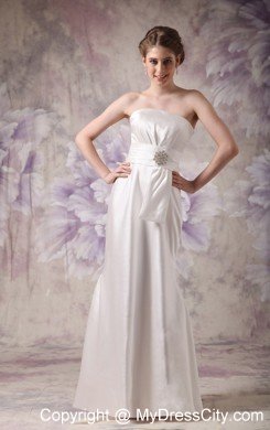 White Column Strapless Floor-length Beaded Wedding Reception Dress