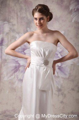 White Column Strapless Floor-length Beaded Wedding Reception Dress