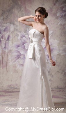 White Column Strapless Floor-length Beaded Wedding Reception Dress