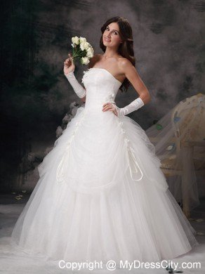 New Arrival A-line Strapless Floor-length Tulle and Flowers Wedding Dress