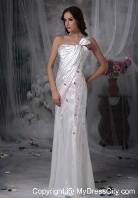 Single Shoulder Column Floor-length Beading and Sequins Wedding Dress