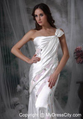 Single Shoulder Column Floor-length Beading and Sequins Wedding Dress