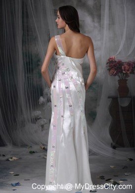 Single Shoulder Column Floor-length Beading and Sequins Wedding Dress