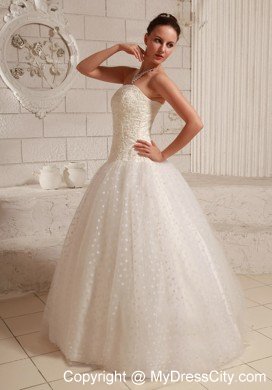 Special Tulle Strapless Appliques Polka Dot Wedding Dress Floor-length