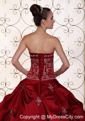 Wine Red Strapless Pick-ups Wedding Gown 2013 Corset Back