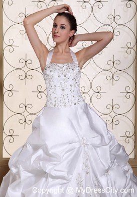 Recommended Halter Top Wedding Dress with Embroidery and Pick-ups