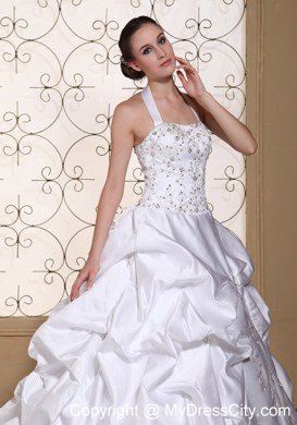 Recommended Halter Top Wedding Dress with Embroidery and Pick-ups