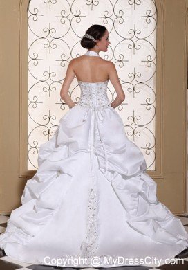 Recommended Halter Top Wedding Dress with Embroidery and Pick-ups